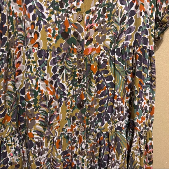 Jodifl Floral Print Olive Green Multi Colored Dress Button Down V-Neck Sz M - Picture 3 of 11